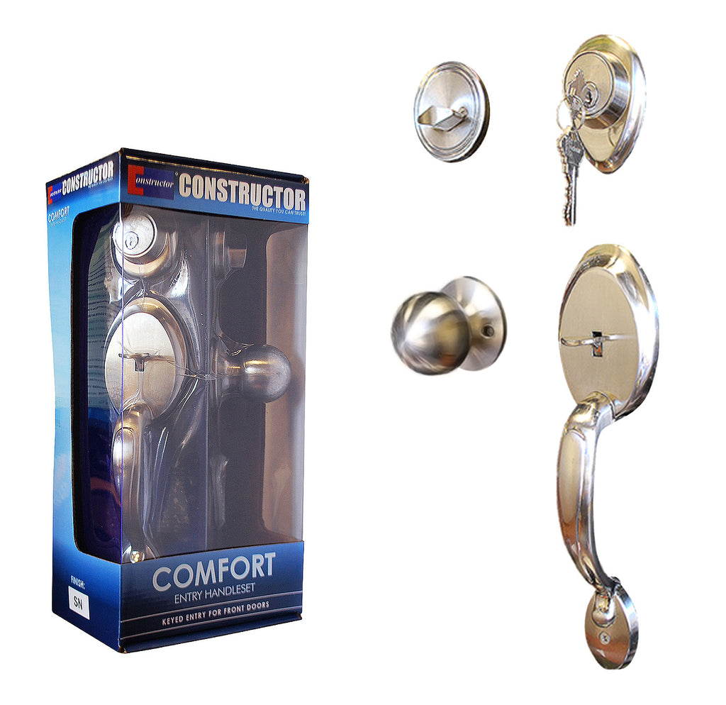 "Comfort" KEYED ALIKE, Entry Lock Set with Door Lever Handle, Satin Nickel Finish - DSD Brands