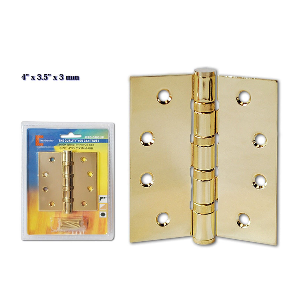 CONSTRUCTOR Polished Brass Door Hinge Ball Bearing 4" x 3.5" - DSD Brands