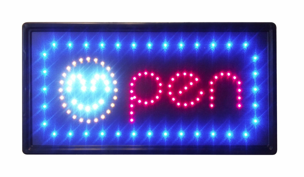 "Constructor" Smiley Open Sign, 10"x19" animated Motion LED Neon Light, On/Off and 2 Way Animation Switch + Chain - DSD Brands
