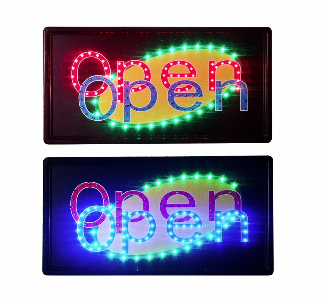"Constructor" Dual Open Sign, 10"x19" animated Motion LED Neon Light, On/Off and 2 Way Animation Switch + Chain - DSD Brands