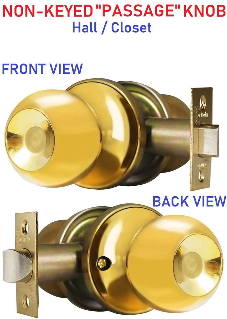Constructor CHRONOS Passage Door Knob Handle Lock Set for Hallway or Closet Polished Brass Finish