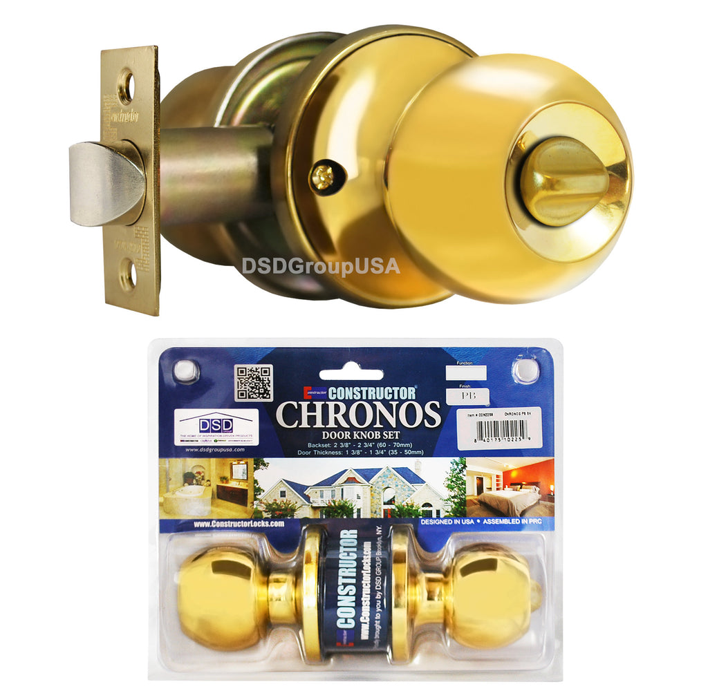 "Chronos" Privacy Polished Brass Finish, Door Lever Lock Set Knob Handle Set - DSD Brands