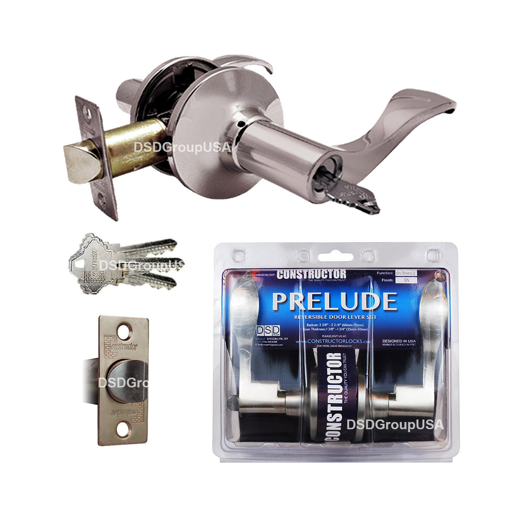 "Prelude" Entry Lever Door Lock with Knob Handle Lockset, Satin Nickel Finish - DSD Brands